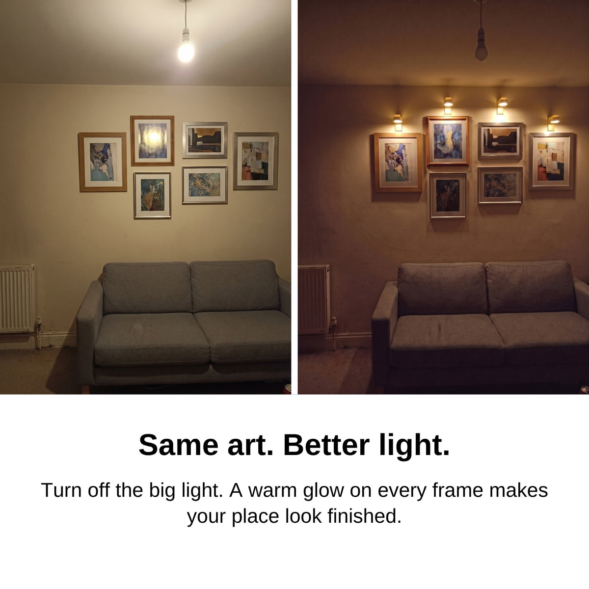 Before and after: same art, better light with the magnetic picture light