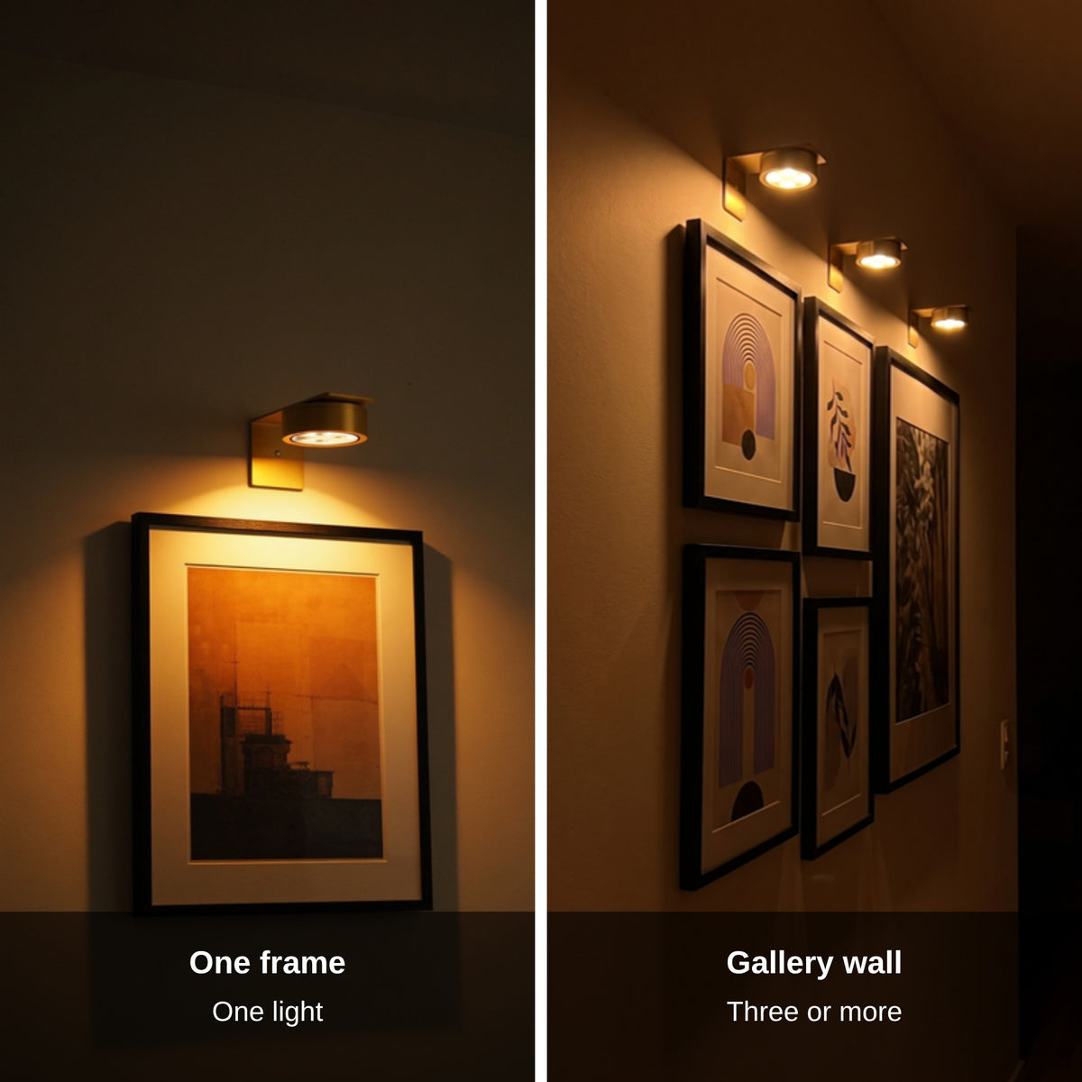 One light for one frame, three or more for a gallery wall