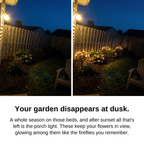 Your garden disappears at dusk: flower bed before and after Solar Powered Firefly Lights