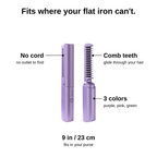 Cordless Straightening Brush: no cord, comb teeth, 9 in / 23 cm, 3 colors