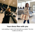 Before and after: waiting at the baggage carousel, then walking out with the Carry-On Garment Duffel