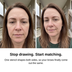 Before and after: uneven pencil brows, then two matching brows