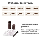 The 10 stencil shapes included in the Eyebrow Stamp Kit