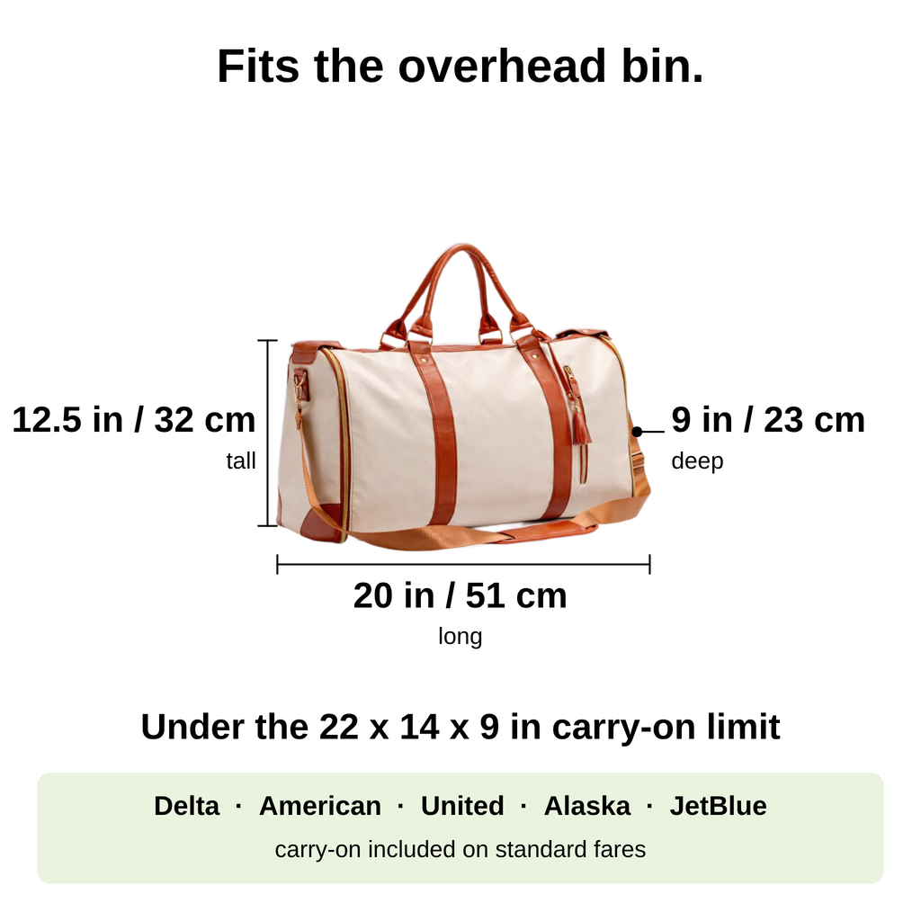 Carry-On Garment Duffel dimensions: 20 x 12.5 x 9 in, 51 x 32 x 23 cm
