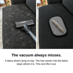 The vacuum always misses: couch cushion before and after the pet hair glove