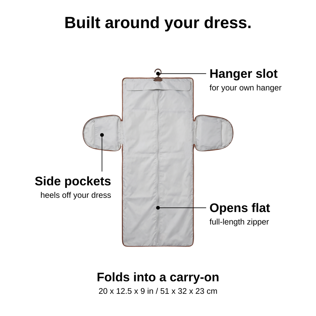 Carry-On Garment Duffel opened flat: hanger slot, side pockets, full-length zipper