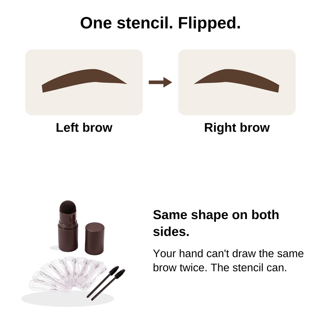 One stencil, flipped, shapes both brows