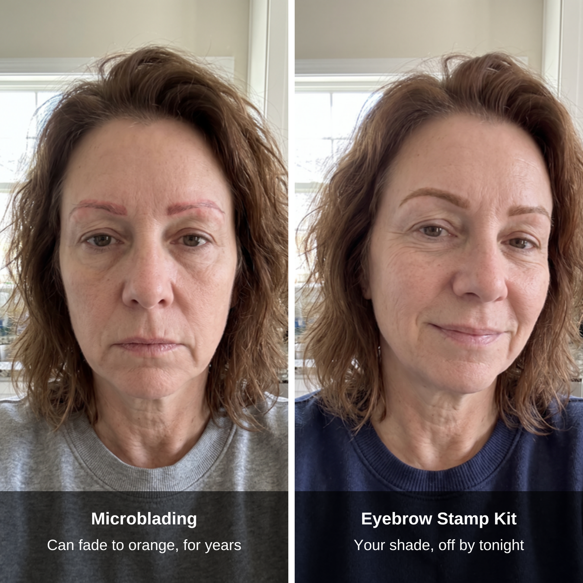 Faded microblading compared with brows from the Eyebrow Stamp Kit