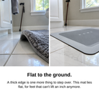 Before and after: the raised edge of a thick rug next to the thin mat lying flat to the ground