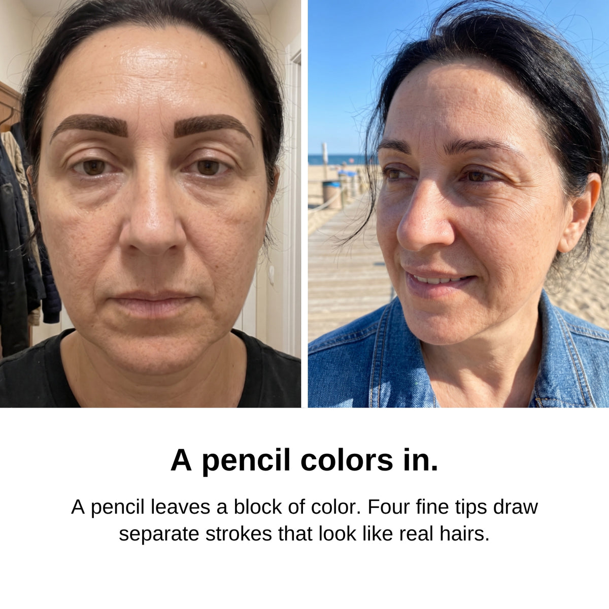 Before and after: pencil block brows versus hair-like strokes