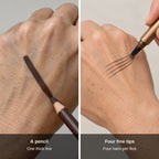 A pencil draws one thick line, four fine tips draw four hairs per flick