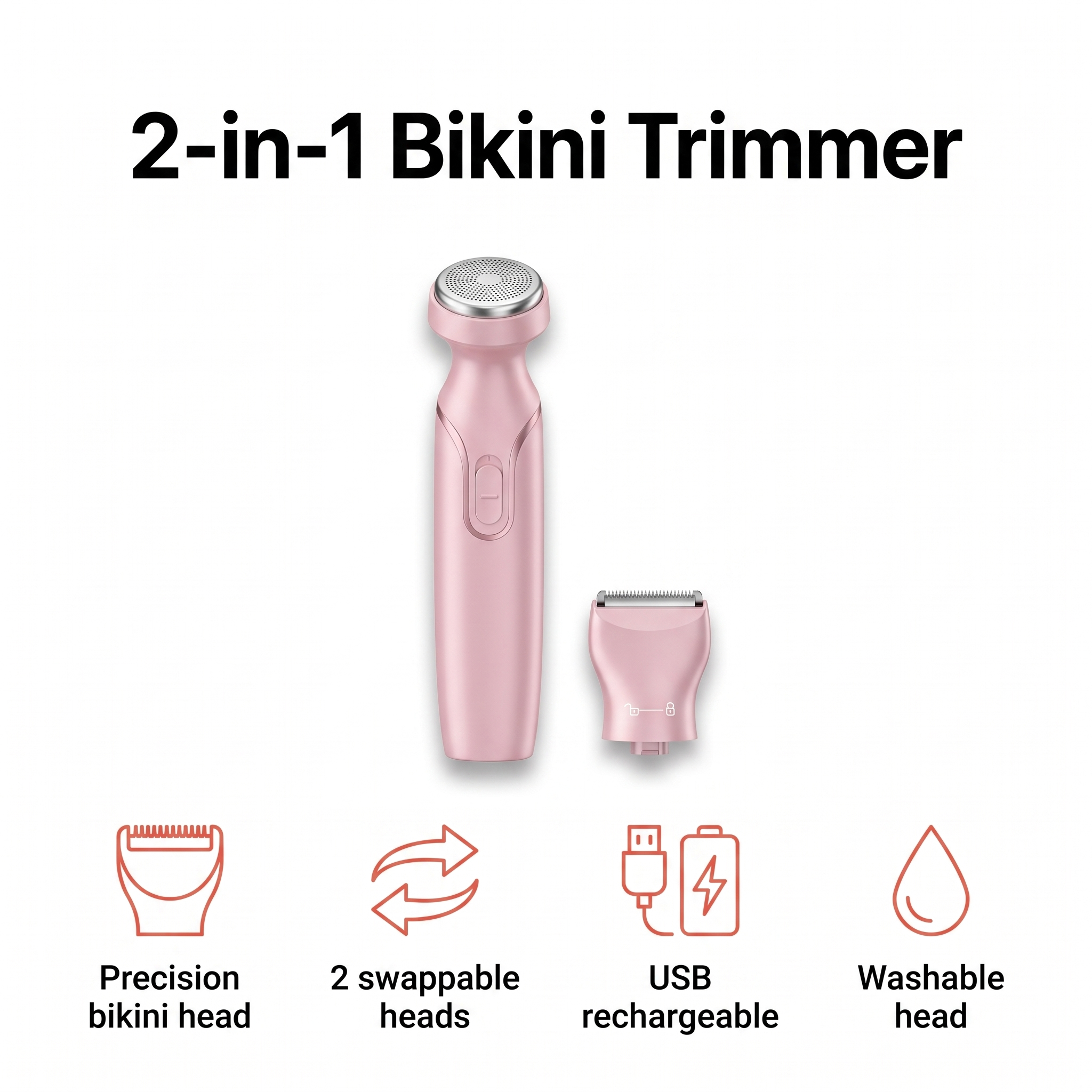 2-in-1 rechargeable bikini trimmer with two heads