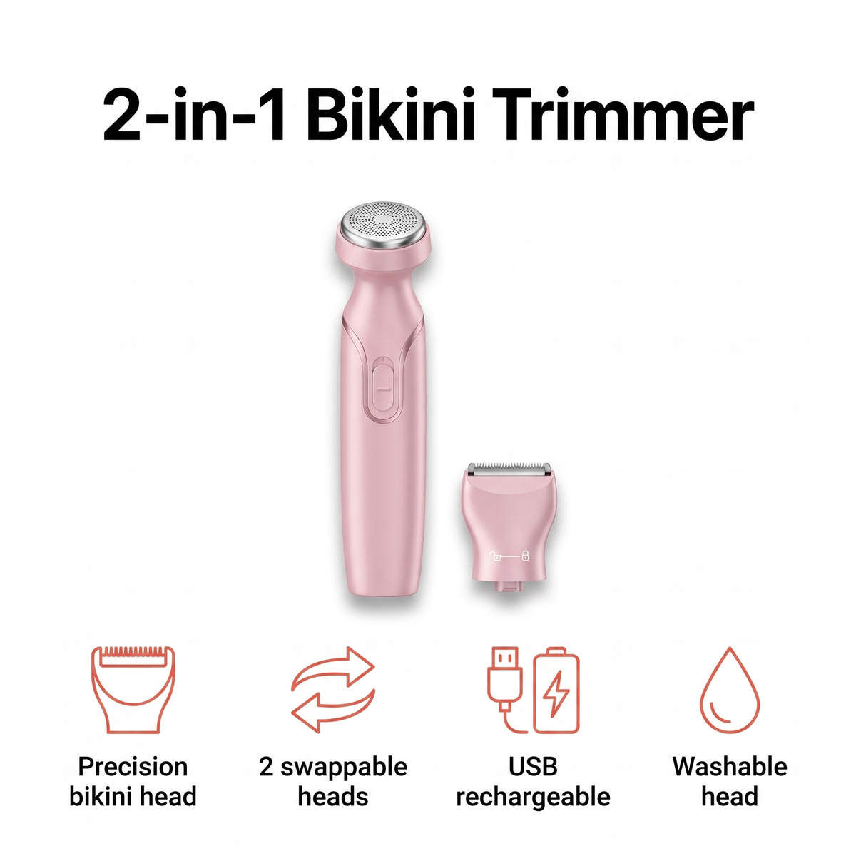2-in-1 rechargeable bikini trimmer with two heads