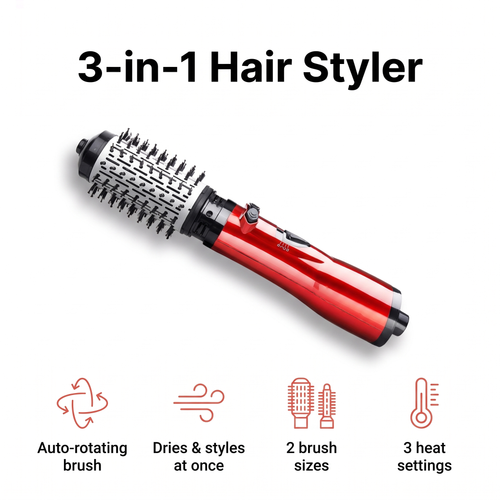 3-in-1 rotating hair styler that dries and styles at once