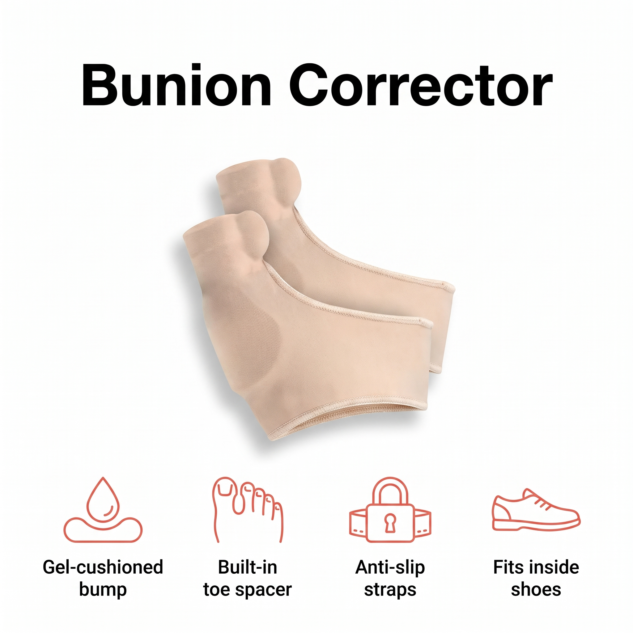 Bunion corrector sleeve with gel pad and toe spacer