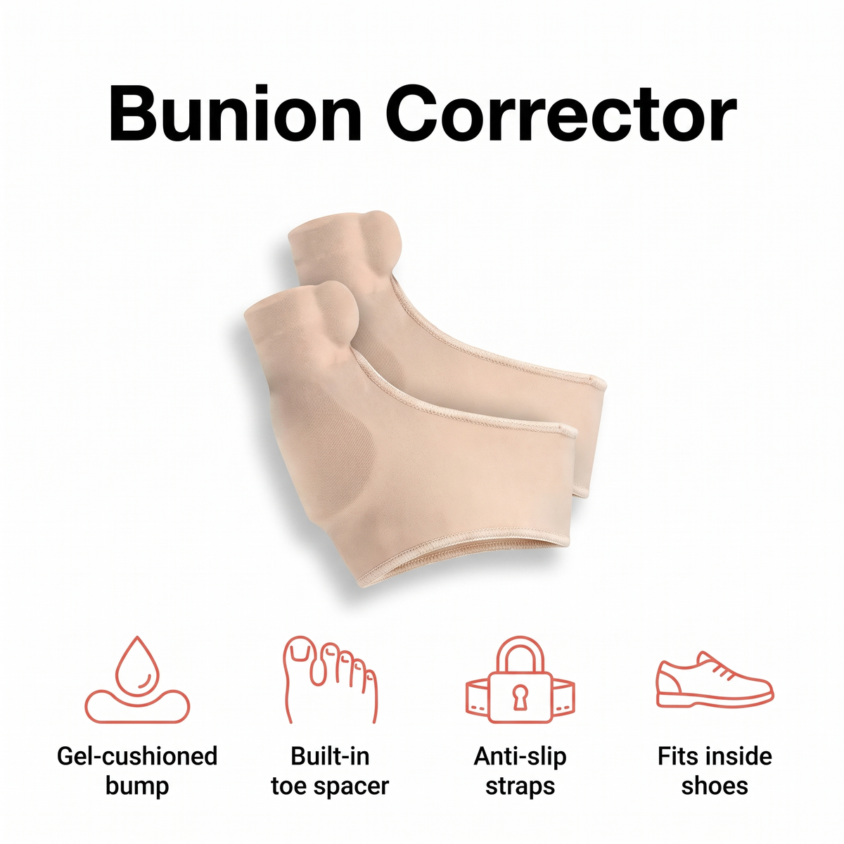 Bunion corrector sleeve with gel pad and toe spacer