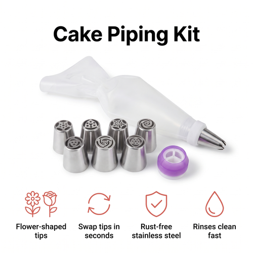 Stainless steel piping tips kit for flowers and rosettes