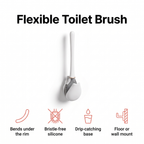 Flexible silicone toilet brush with drip-catching base