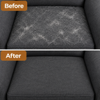 Fabric couch before and after removing pet hair