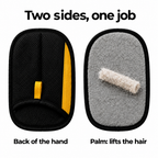 The two sides of the pet hair remover glove: back of the hand and palm
