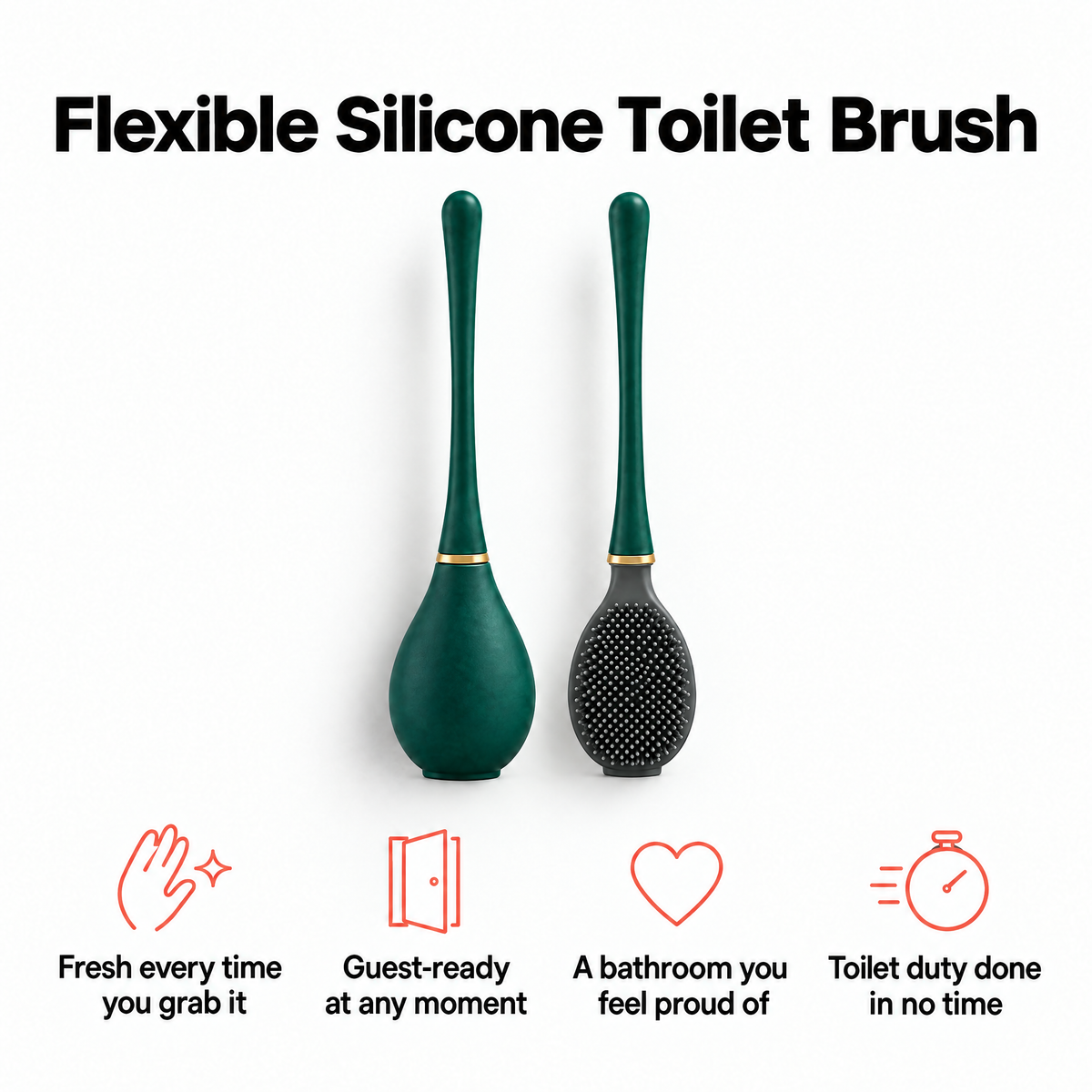 Flexible Silicone Toilet Brush, in its holder and out of it