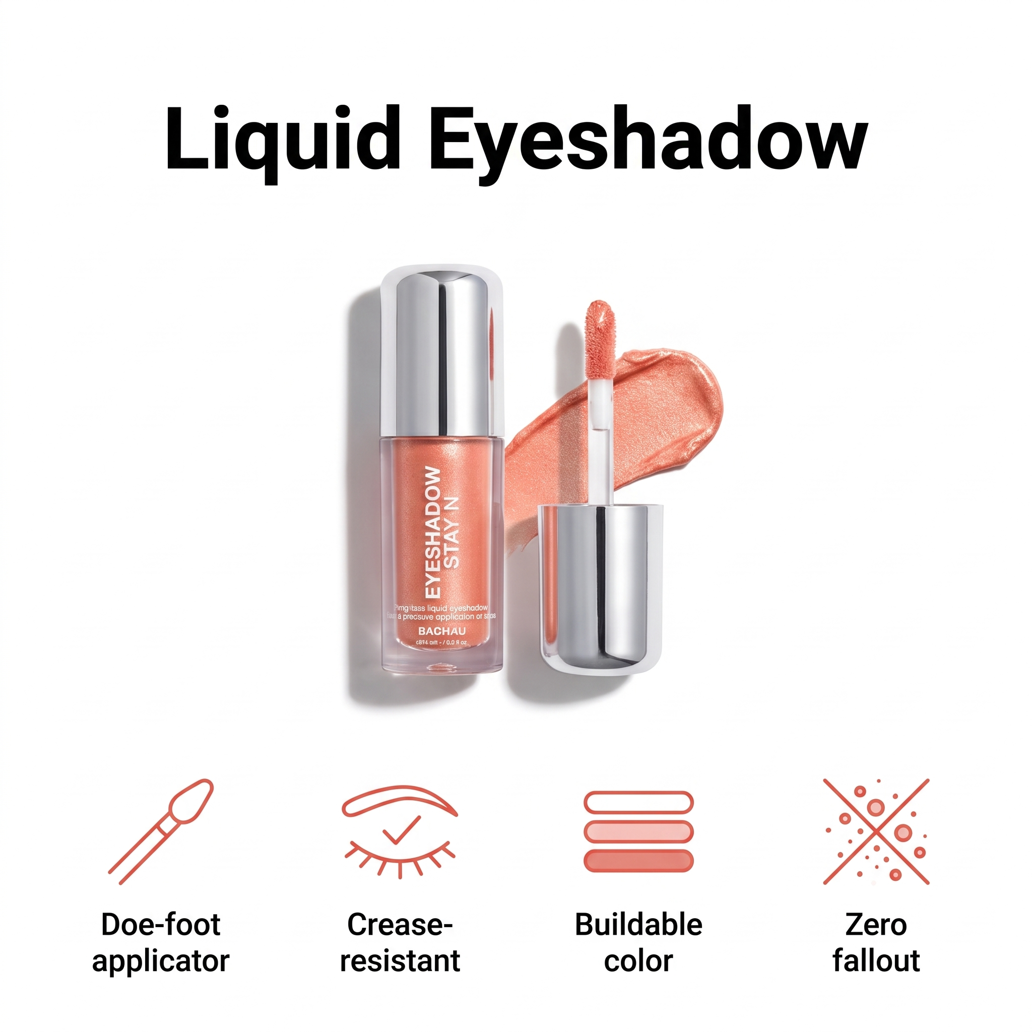 Crease-resistant liquid eyeshadow with doe-foot applicator