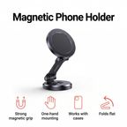 Foldable magnetic car phone holder with one-hand mounting