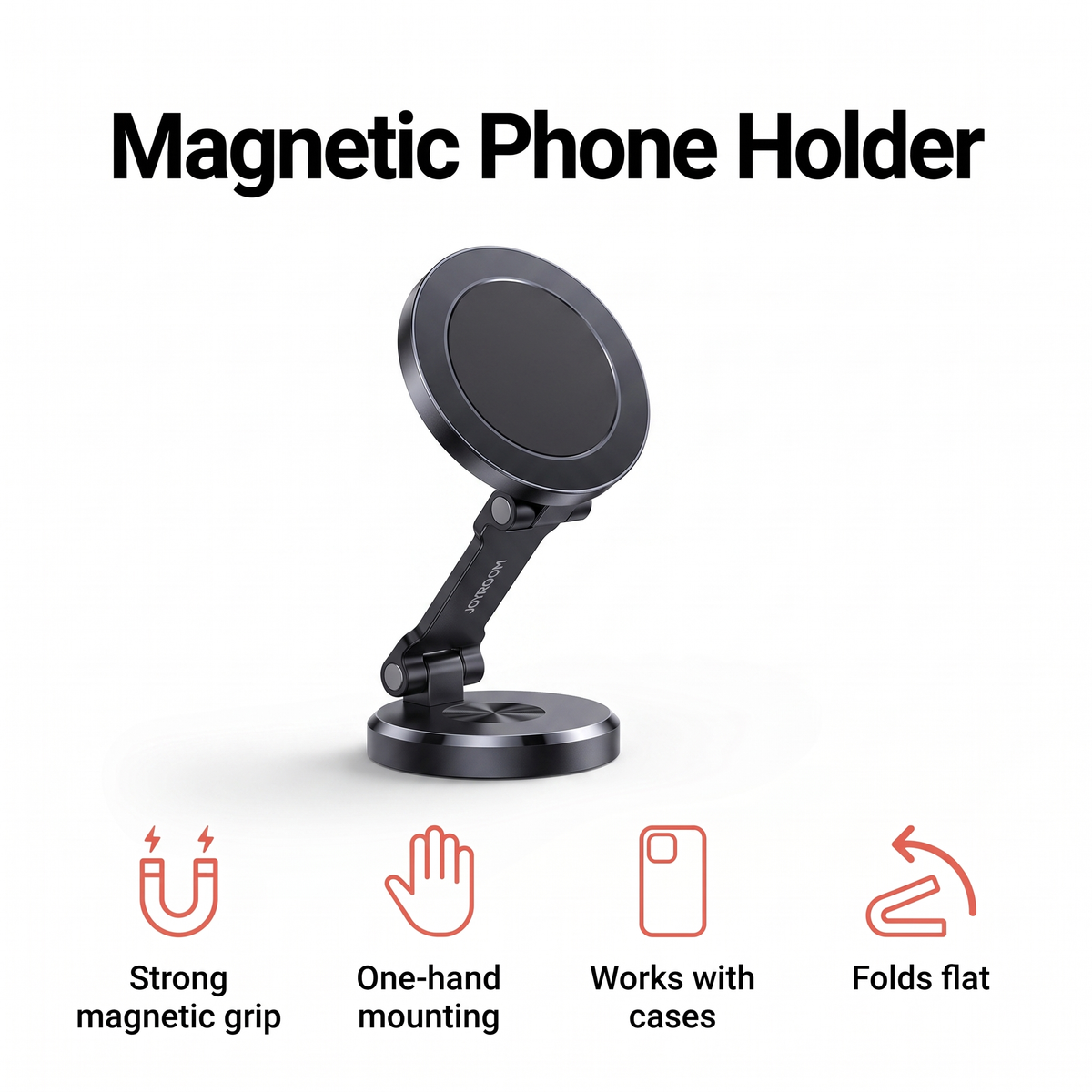 Foldable magnetic car phone holder with one-hand mounting