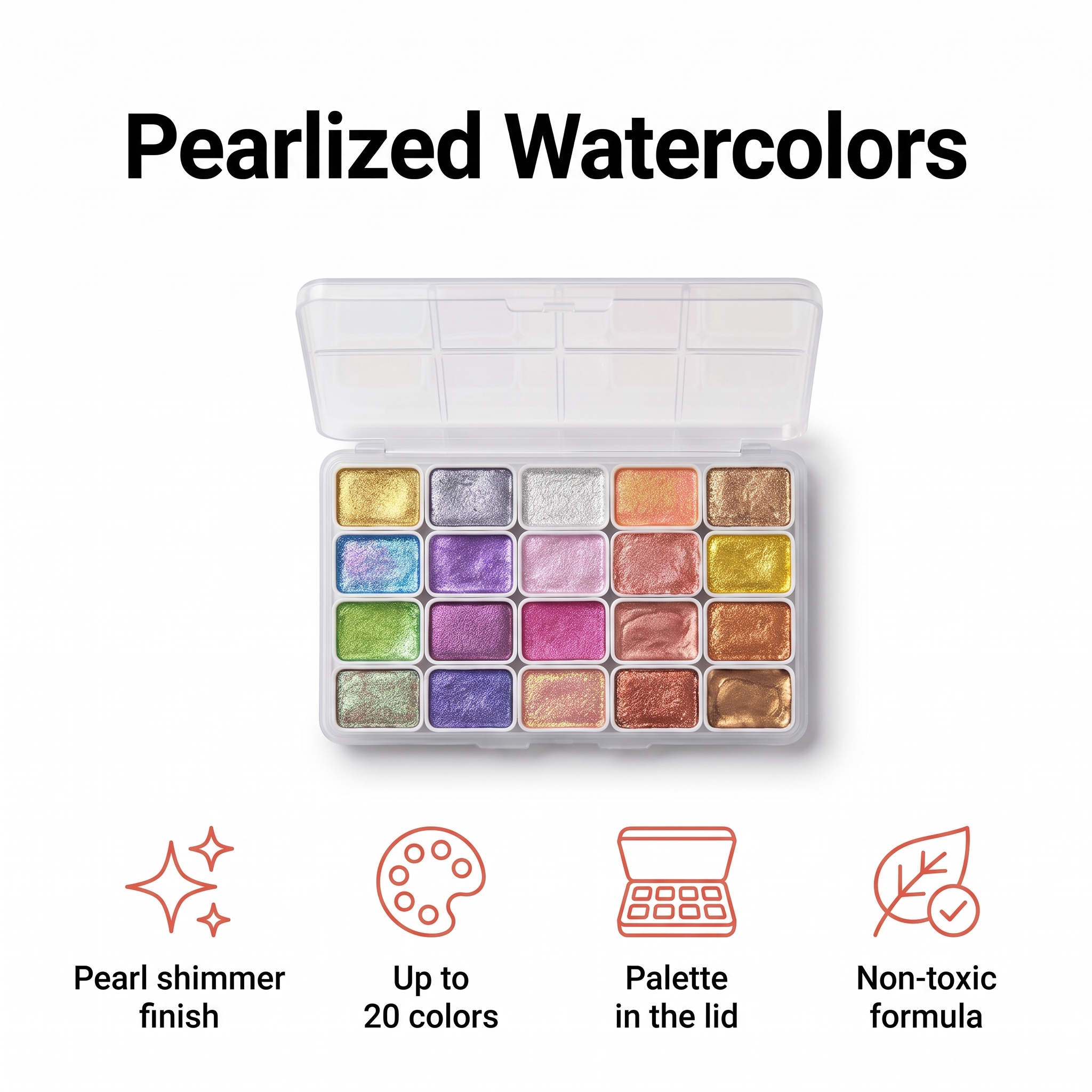 Pearlescent watercolor paint set with palette lid