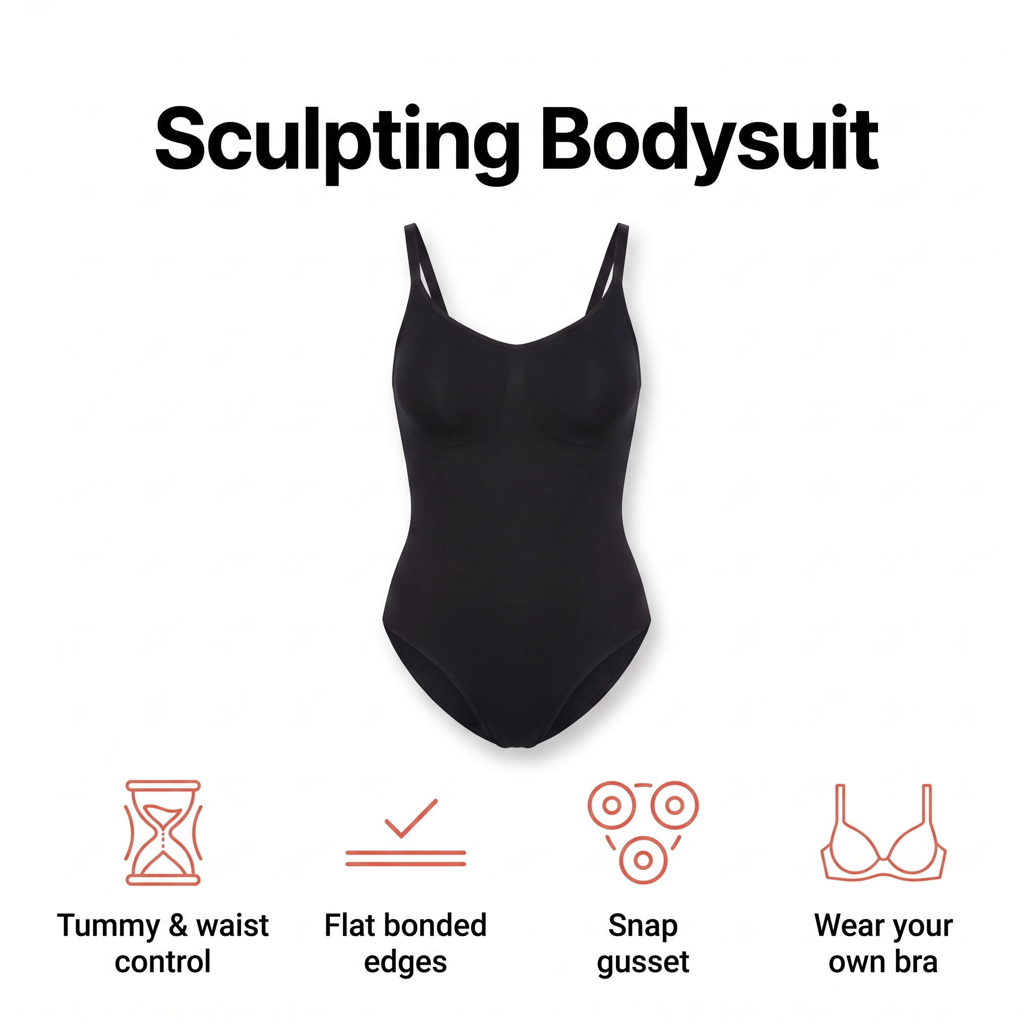 Sculpting bodysuit with tummy control and snap gusset