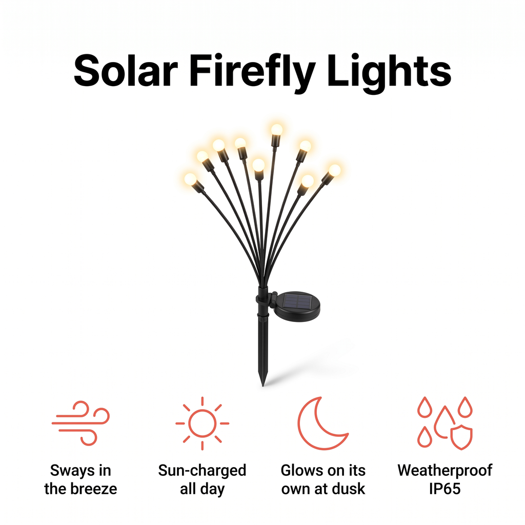 Solar firefly garden lights that sway in the breeze and glow at dusk