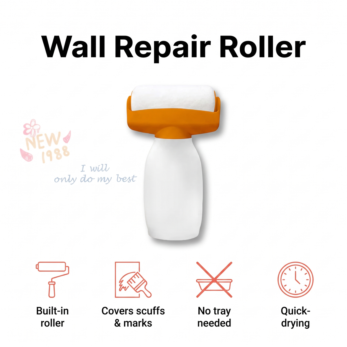 Wall touch-up paint roller that covers scuffs and marks