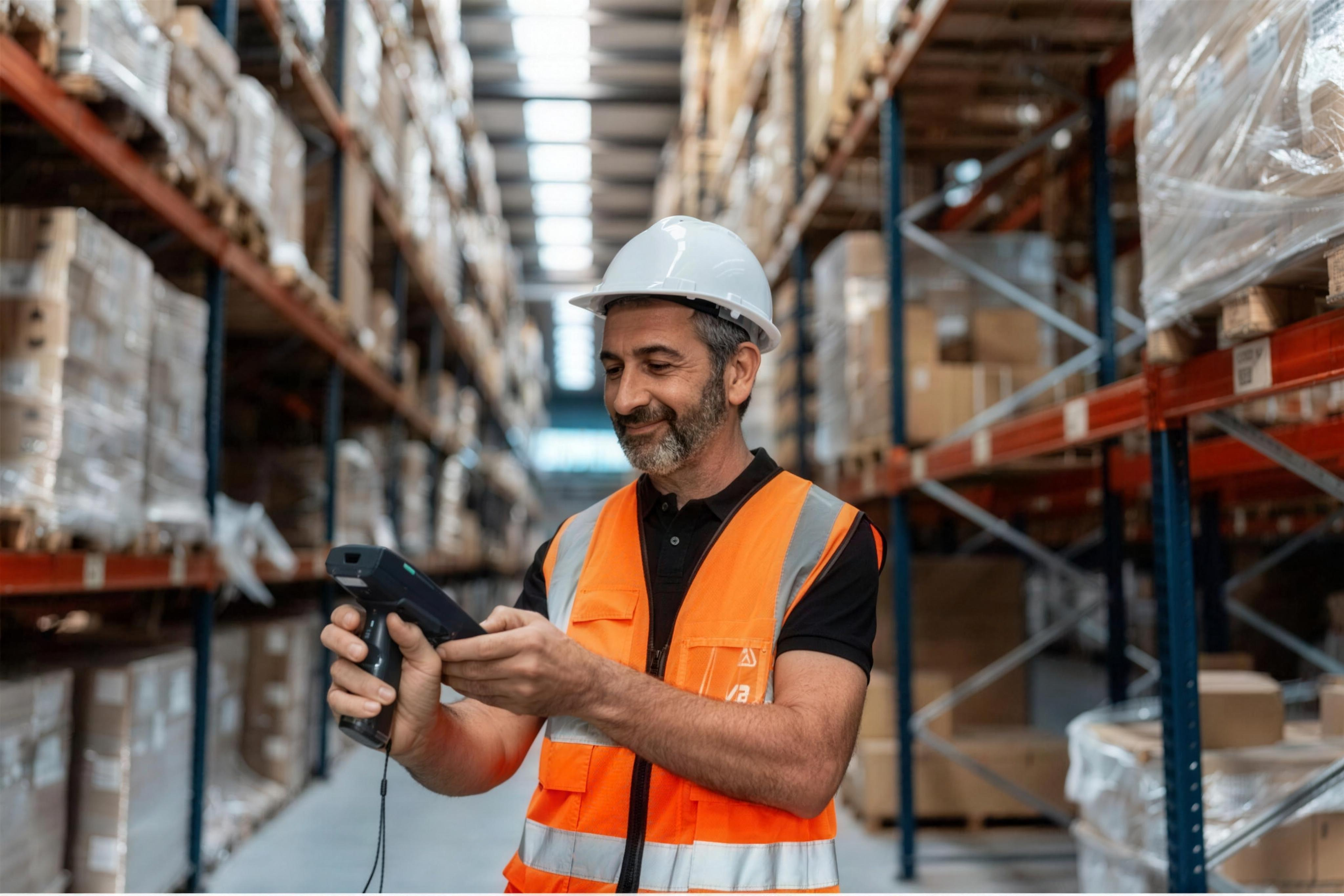 Warehouse worker scanning parcels before dispatch