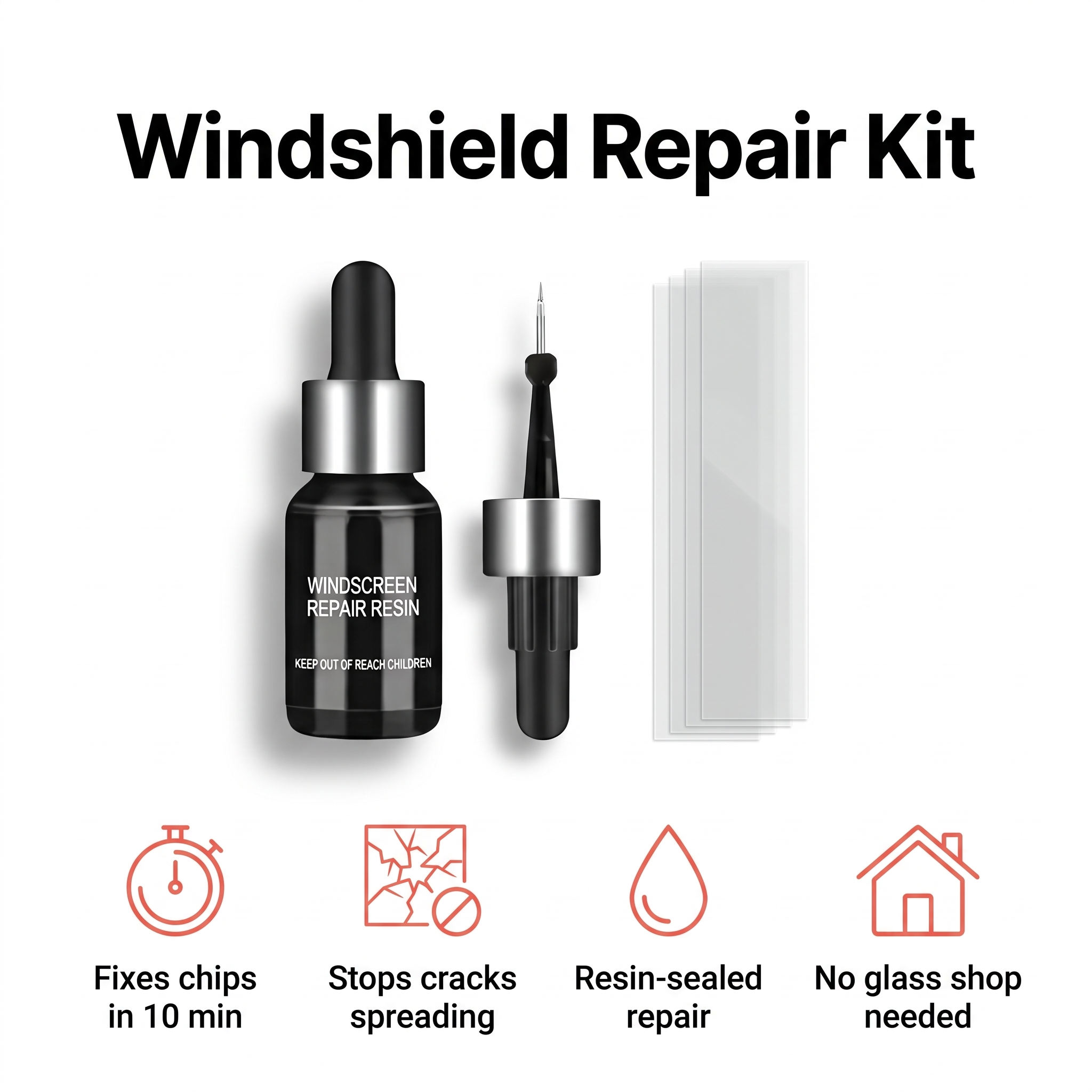 Windshield chip repair kit with resin